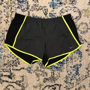 Nike Women's Black Shorts with Neon Yellow Trim
